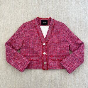 Maje Pink Cotton Tweed Cropped Cardigan Blazer Jacket 38